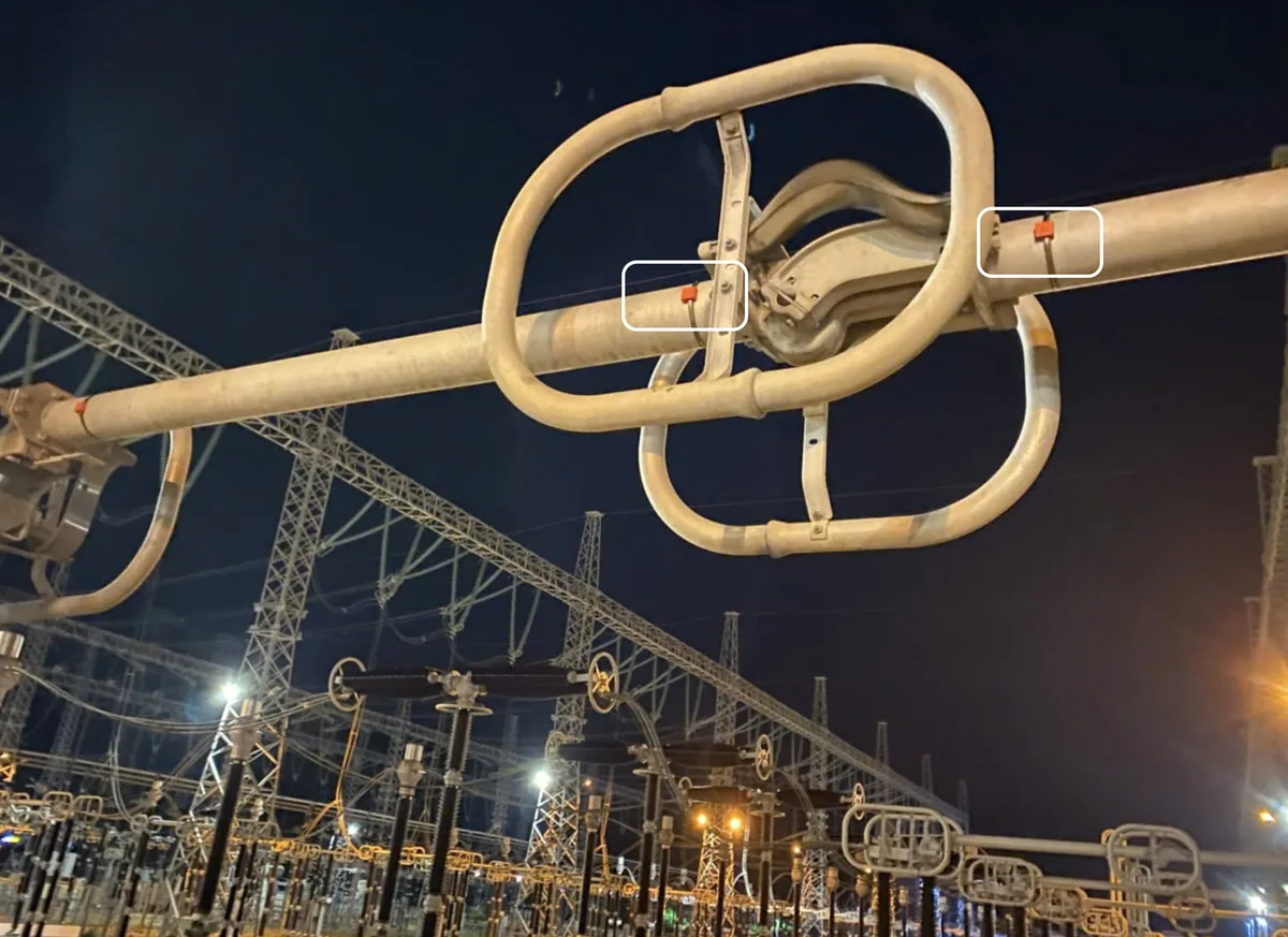 Sensors on outdoor disconnector contacts, high-voltage substation